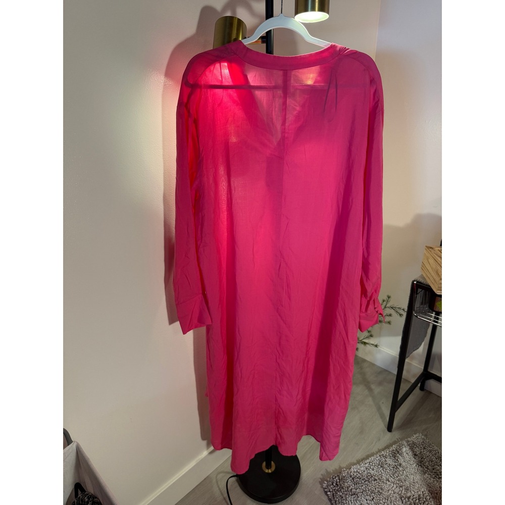 HM Hot Pink Kaftan Tunic Dress Long Sleeve V-Neck High-Low Hem Medium - Picture 8 of 8